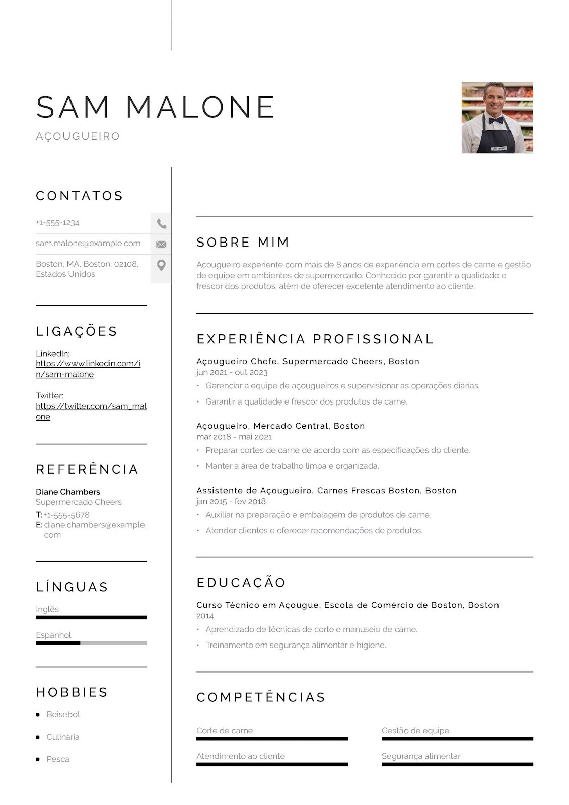 CV de açougueiro de supermercado