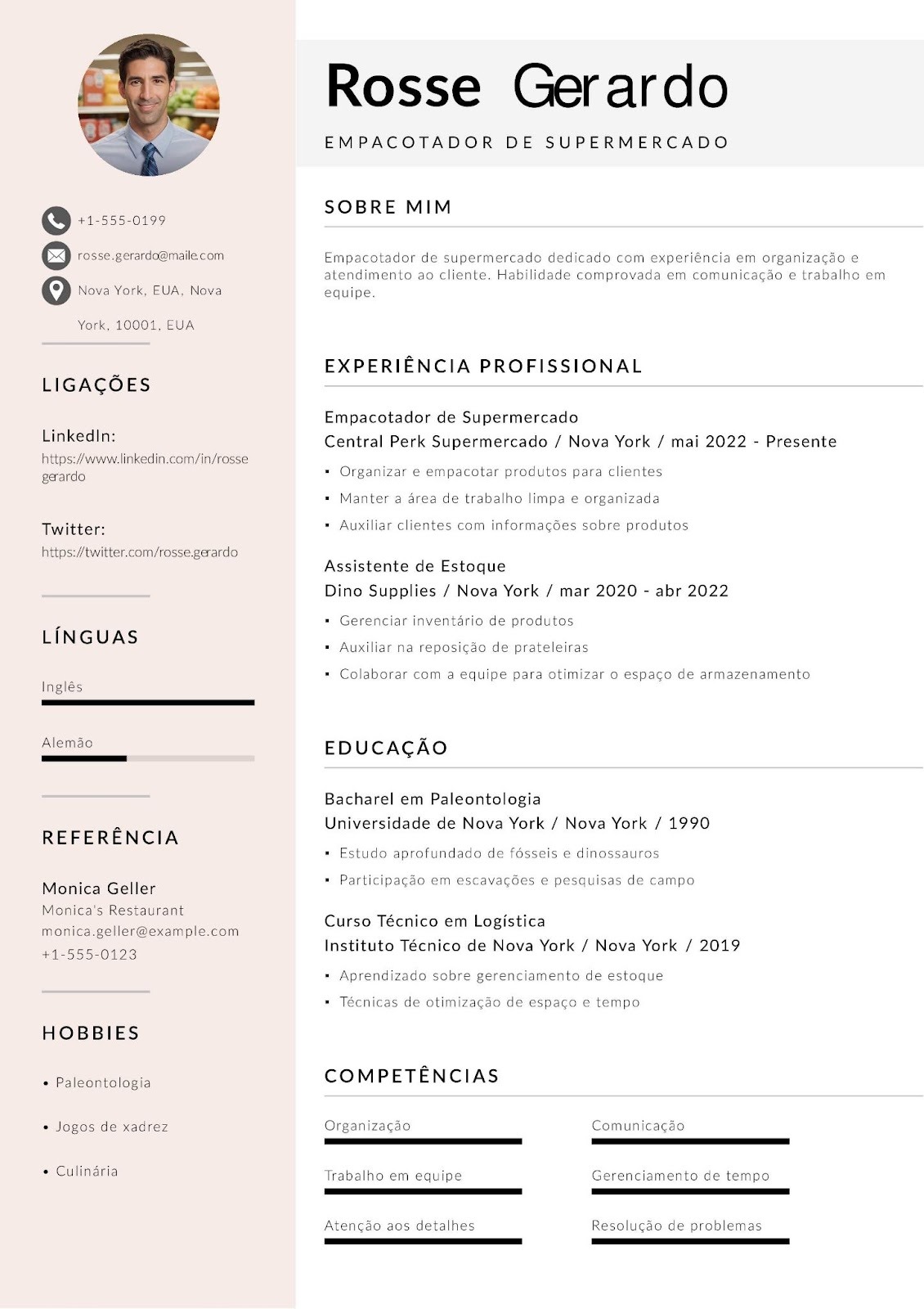 Modelo de CV de empacotador de supermercado