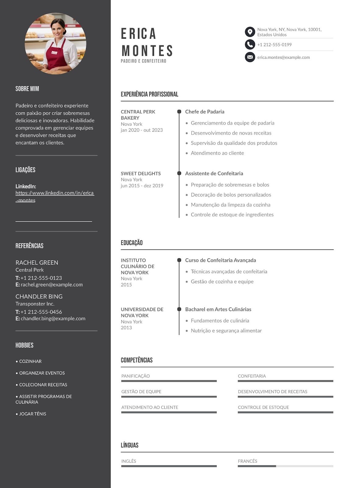 Modelo de CV de padeiro e confeiteiro de supermercado