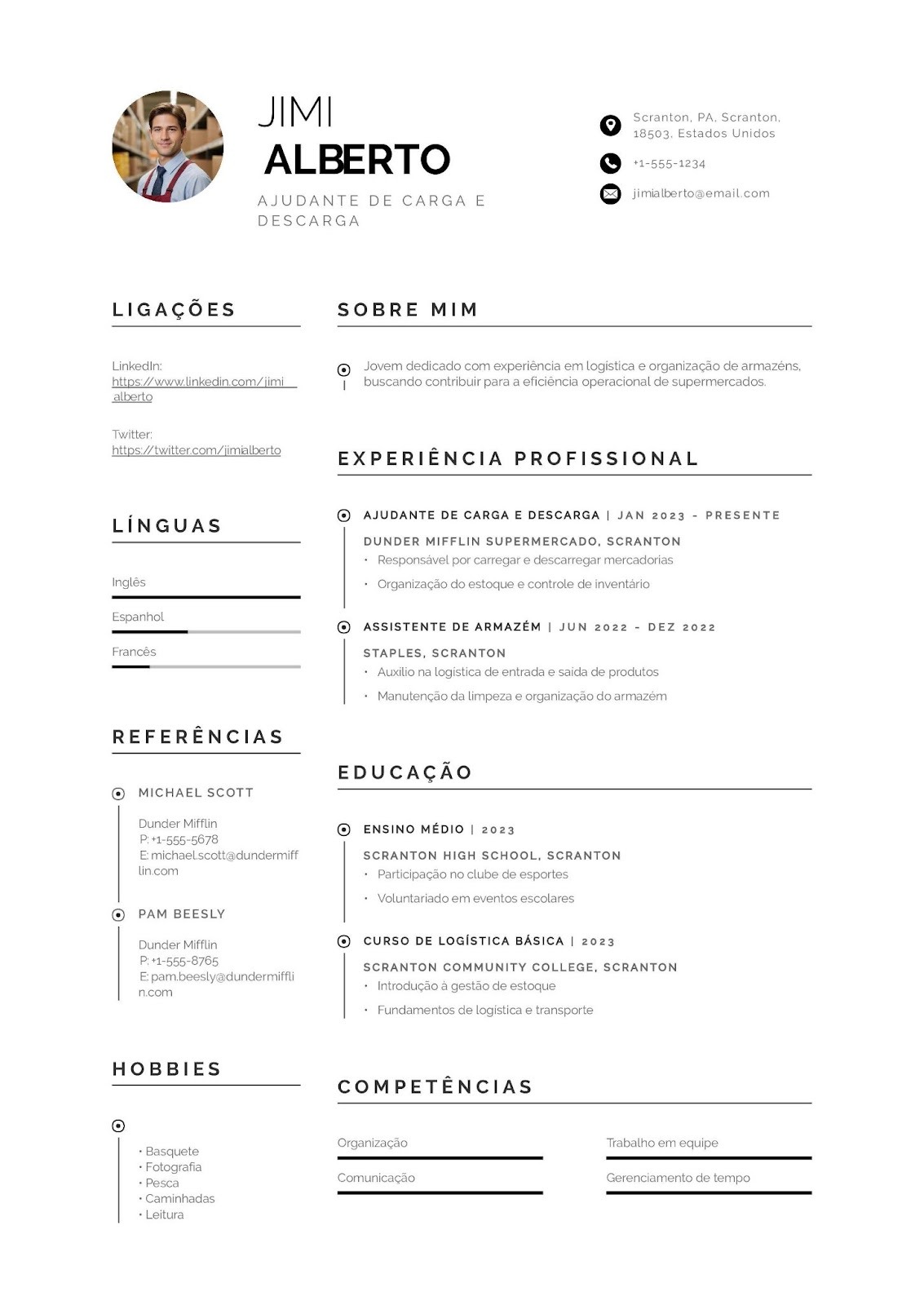 Modelo de currículo de ajudante de carga e descarga de supermercado