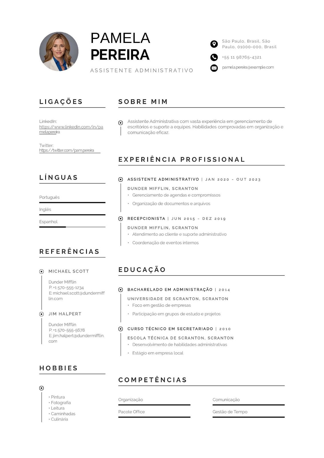 Modelo de currículo de assistente administrativo de nível superior