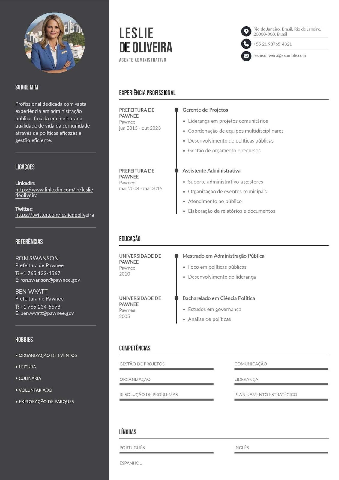 Exemplo de currículo para agente/auxiliar administrativo de prefeitura