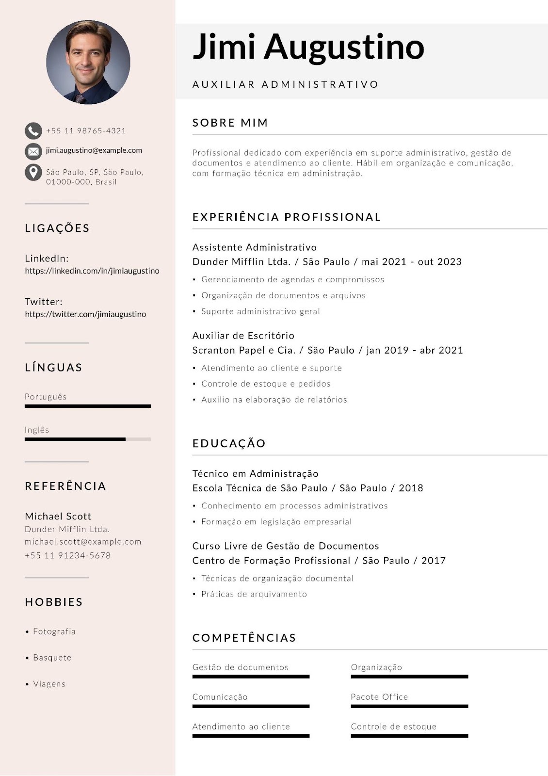 Exemplo de CV de auxiliar administrativo de nível técnico