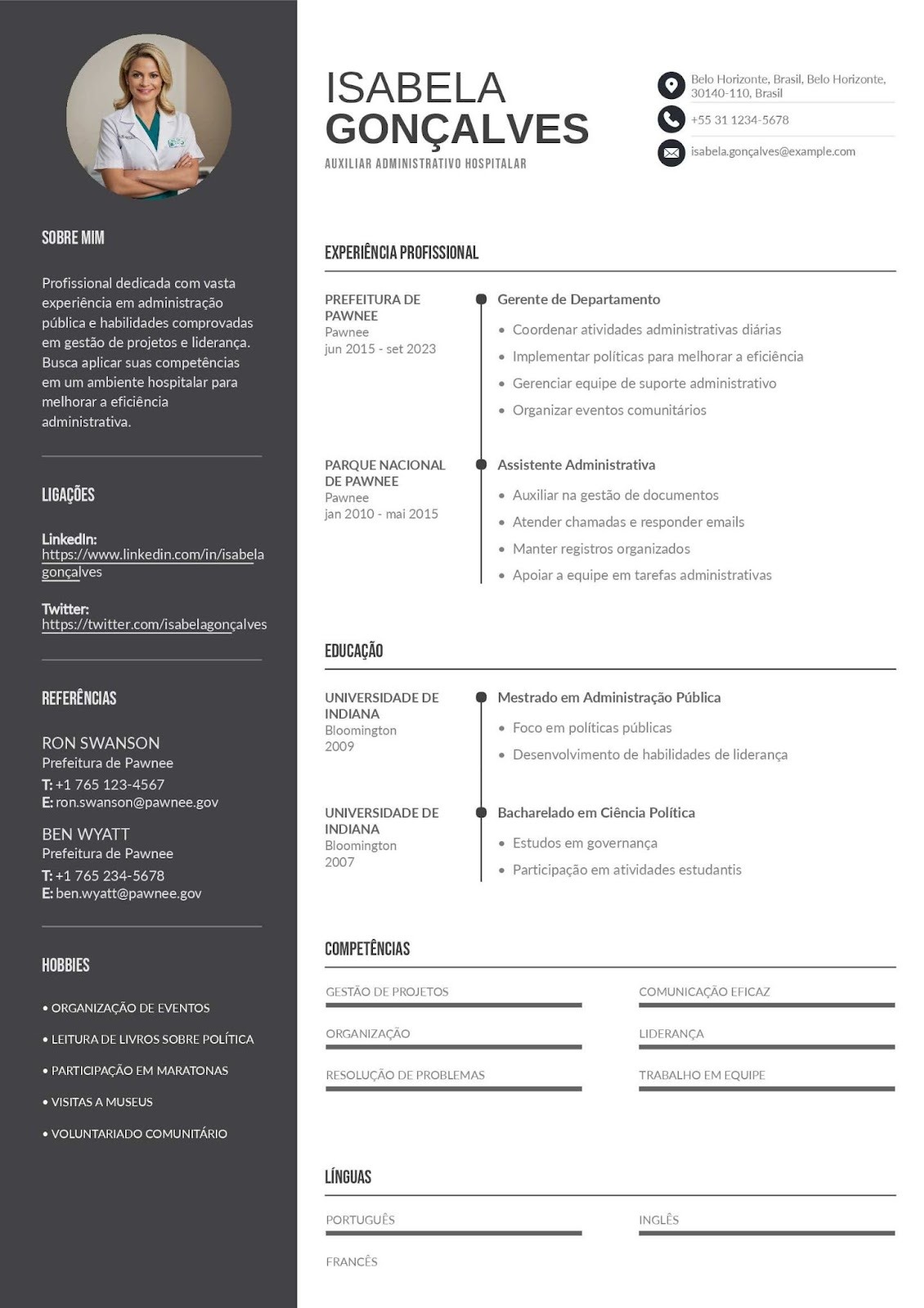 Modelo de CV para auxiliar administrativo hospitalar
