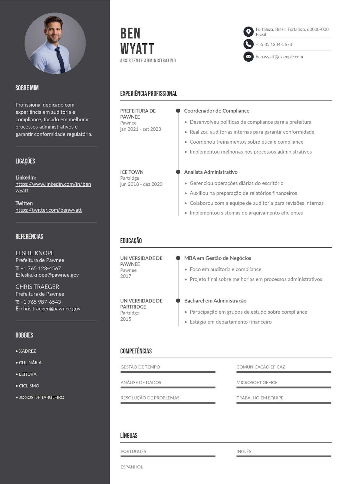 Modelo de CV de auxiliar administrativo de auditoria e compliance