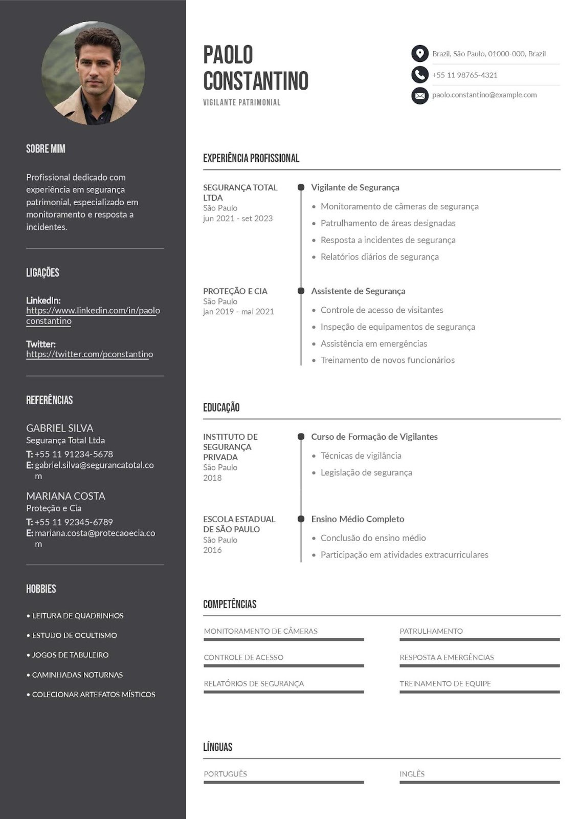 Modelo de currículo de vigilante patrimonial