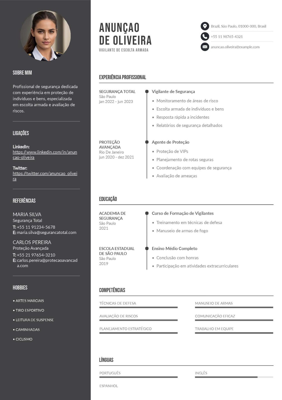 Modelo de currículo de vigilante de escolta armada