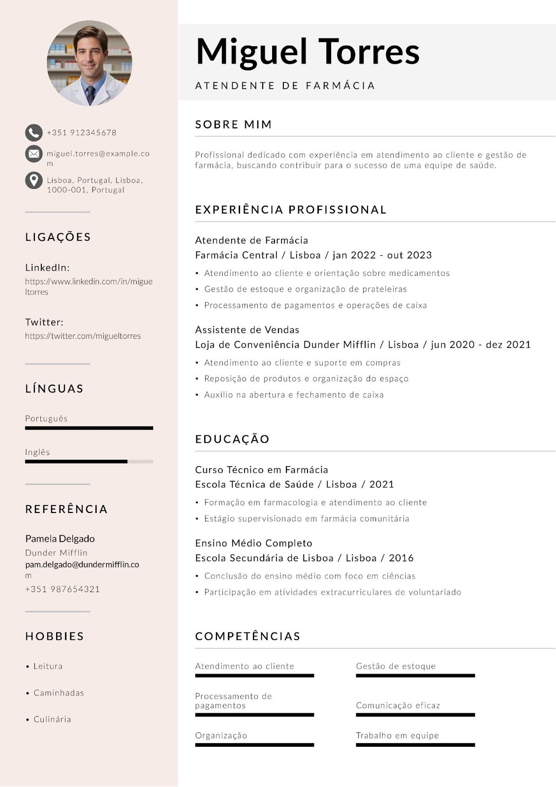 Modelo de CV de atendente de farmácia
