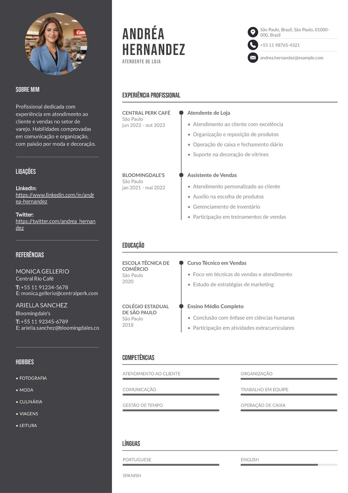Modelo de currículo de atendente de loja (varejo)