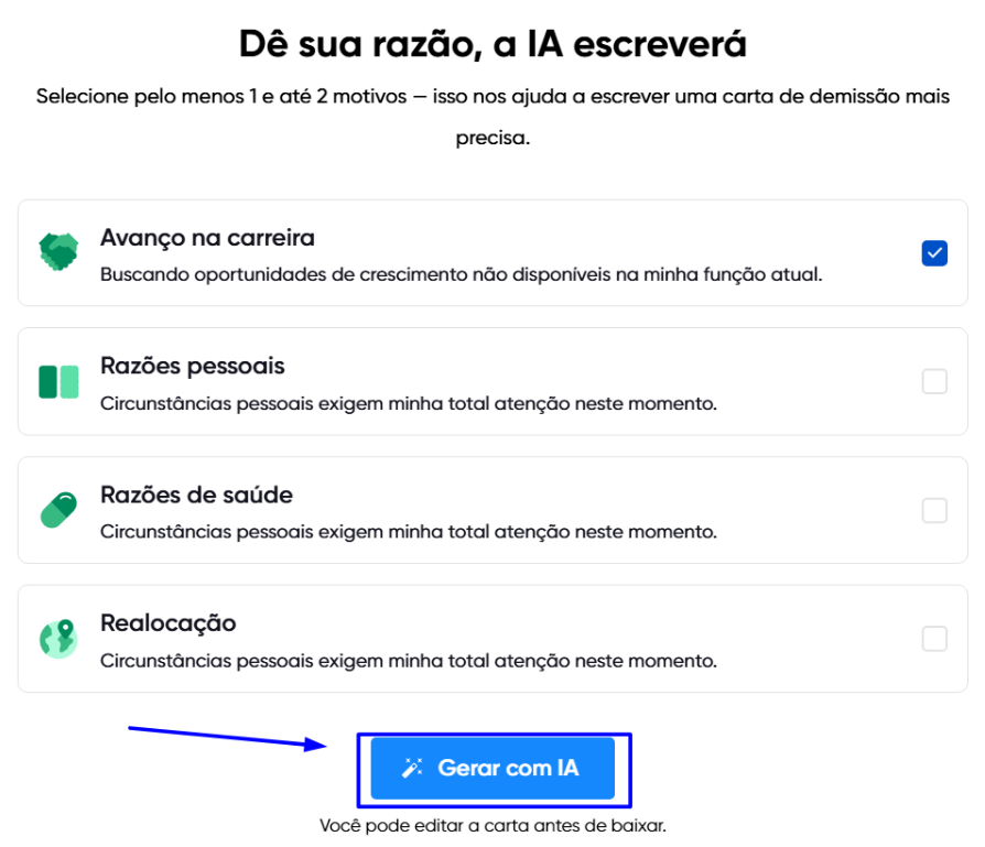 Foto da lista de motivações para a demissão