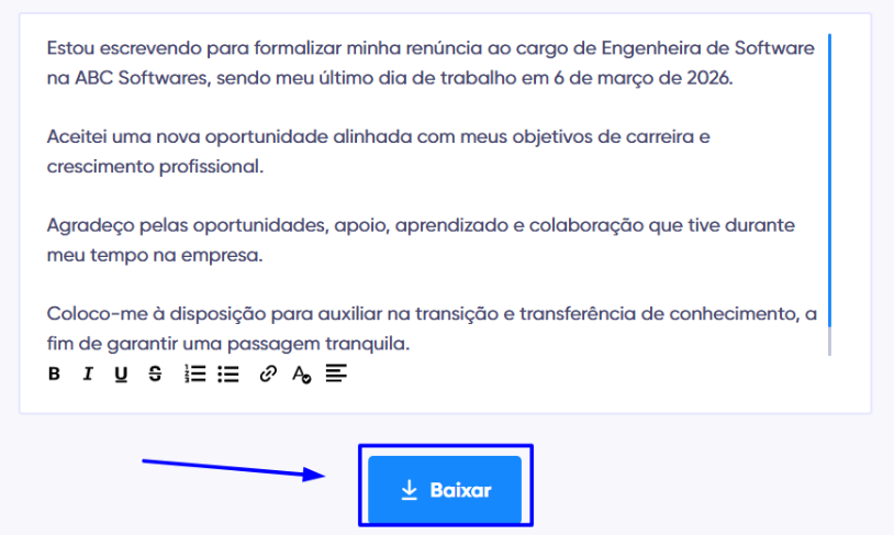Foto do conteúdo de uma carta de demissão e da opção para baixar