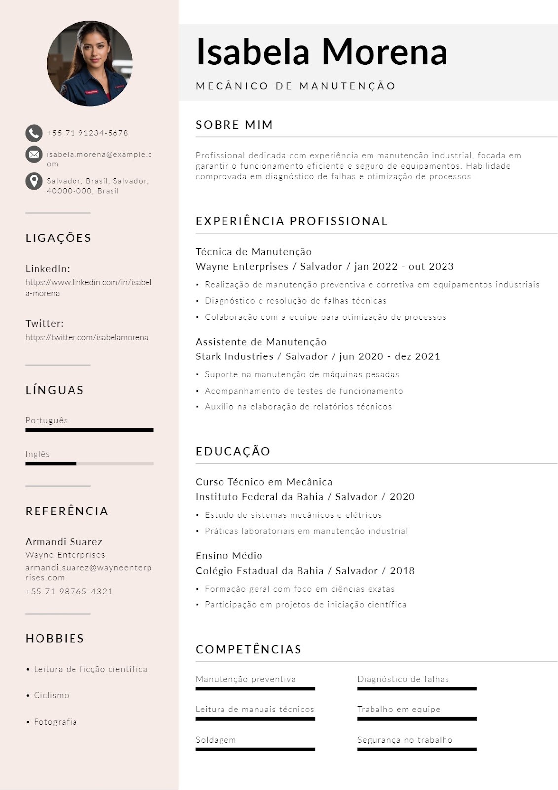Exemplo de currículo de mecânico industrial