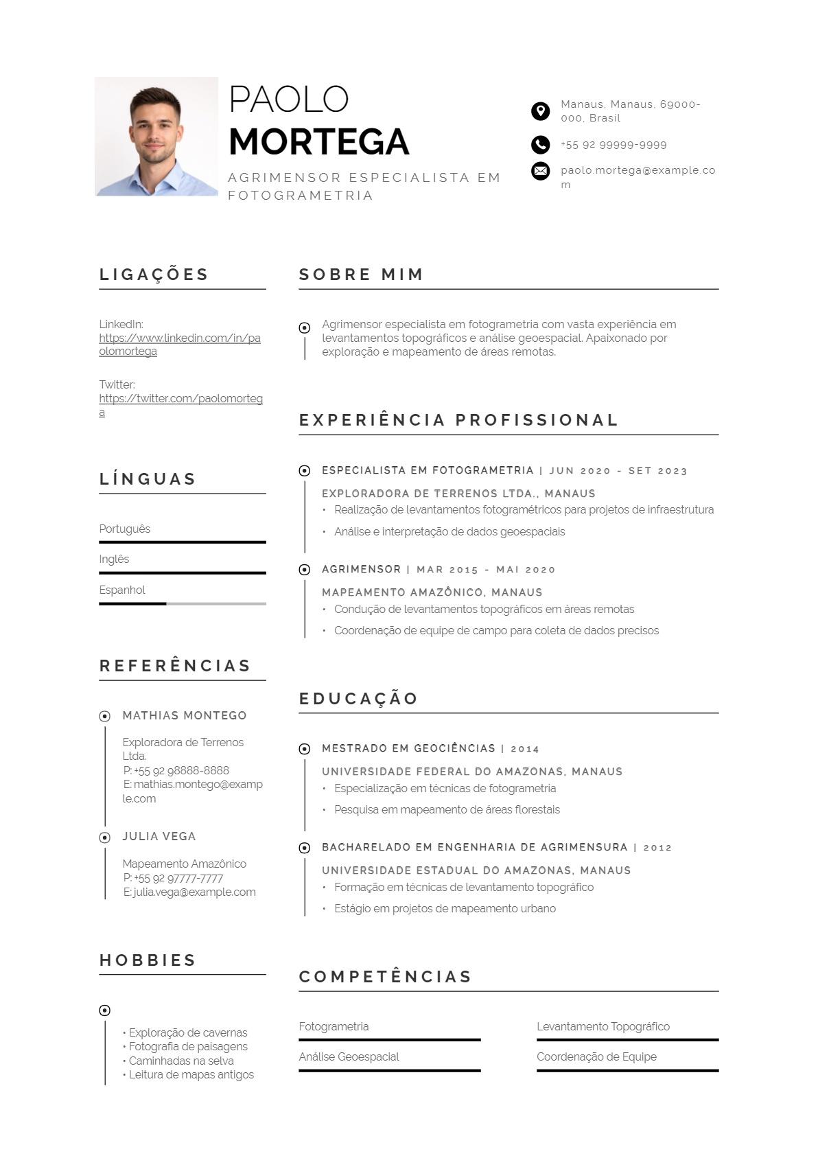 Curriculo de agrimensor especialista em fotogrametria