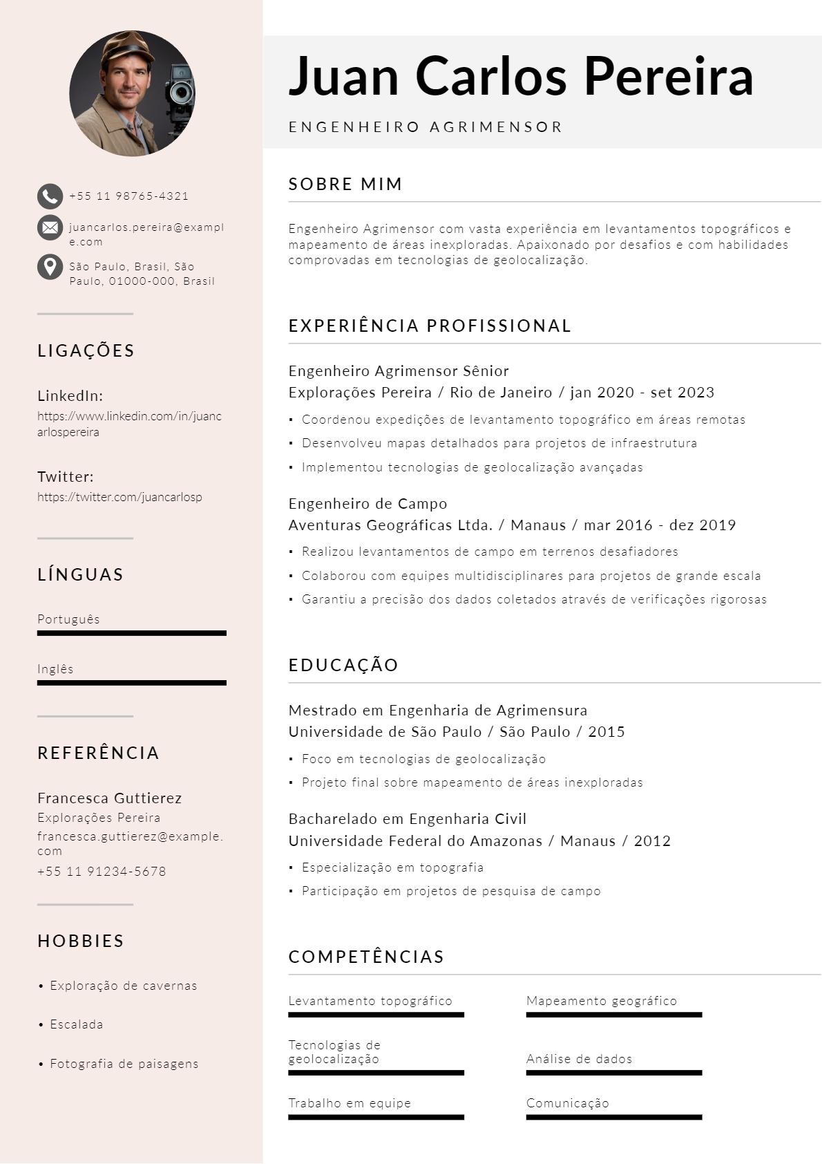 Exemplo de CV de engenheiro agrimensor