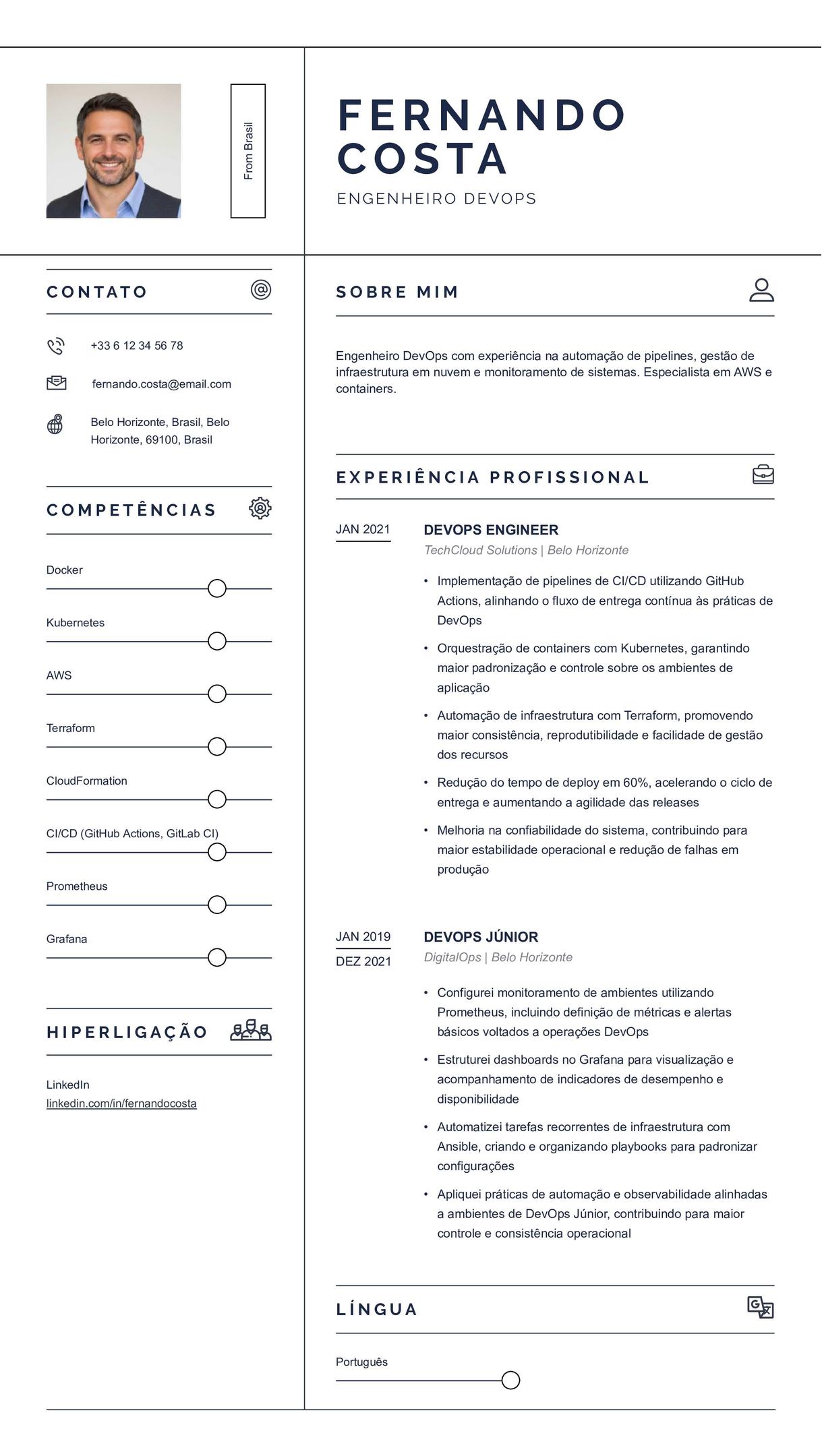 Exemplo de currículo de desenvolvedor DevOps