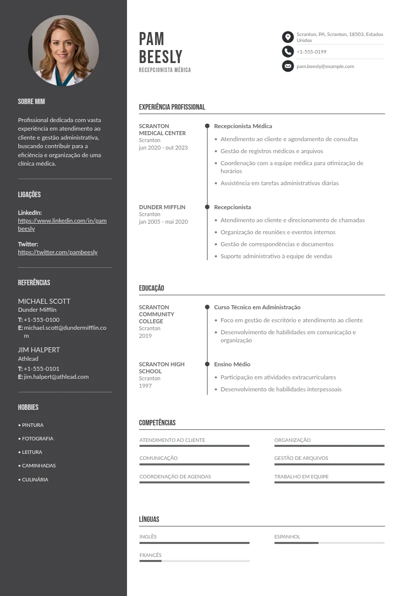 3 modelos eficazes de CV de recepcionista médica para usar
