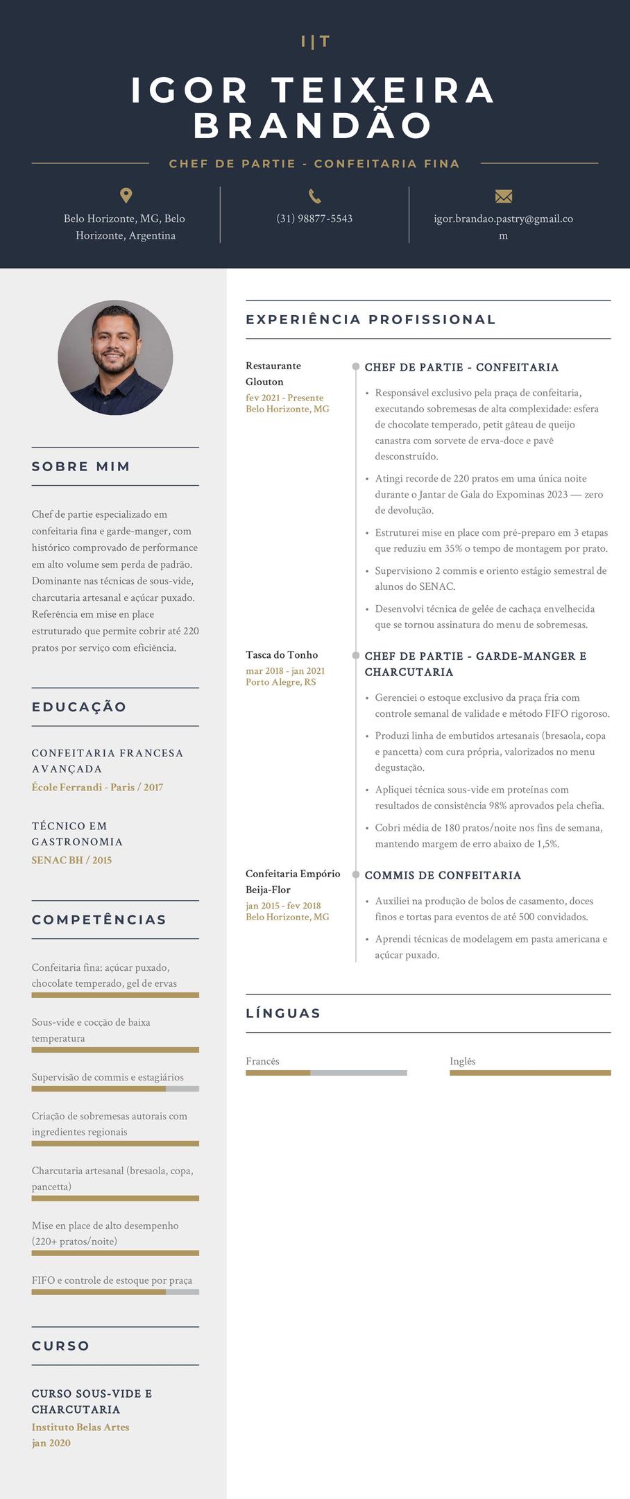 Exemplo de currículo de Chef de partie (especialista em estação)