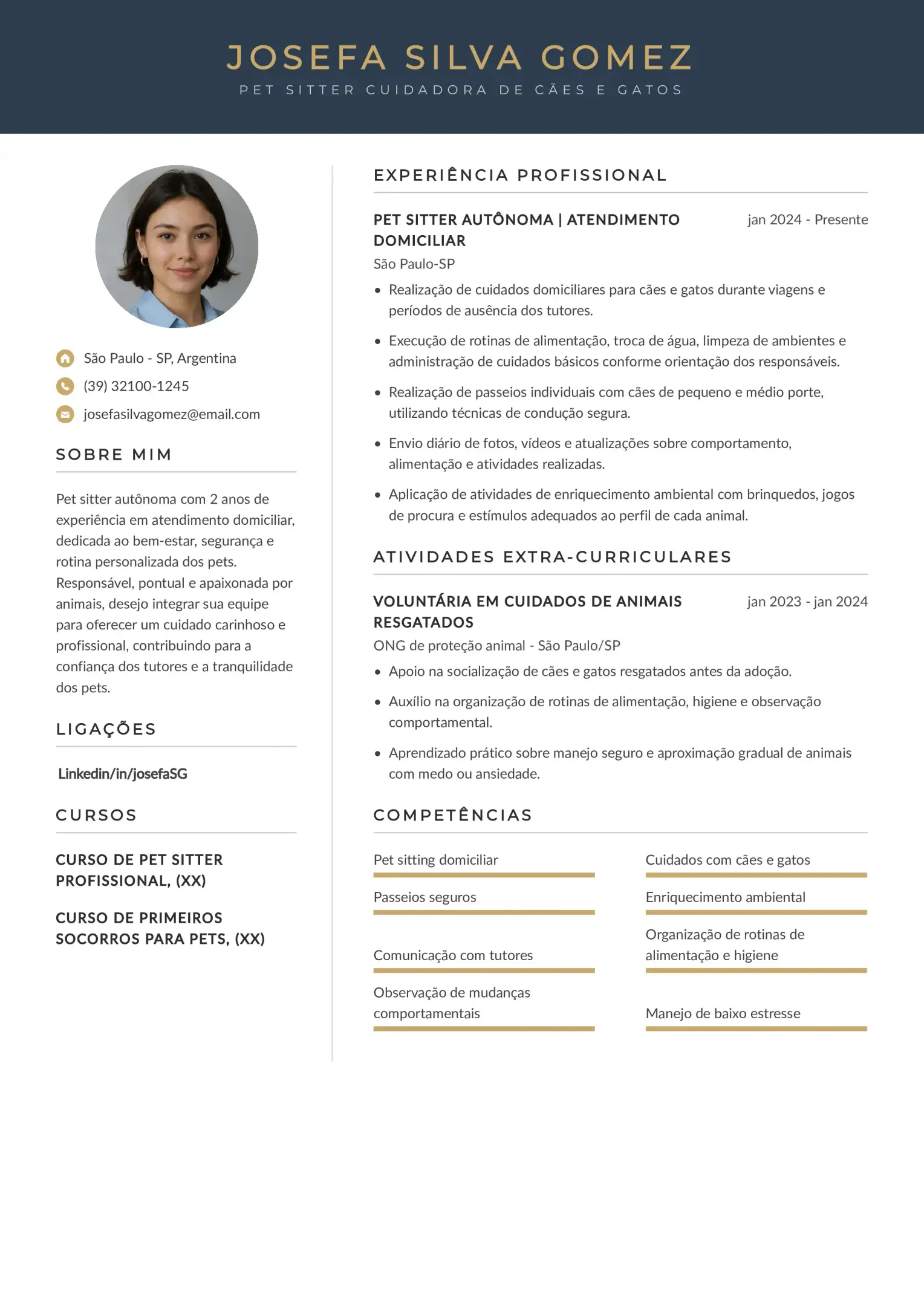 Exemplo de CV de cat sitter