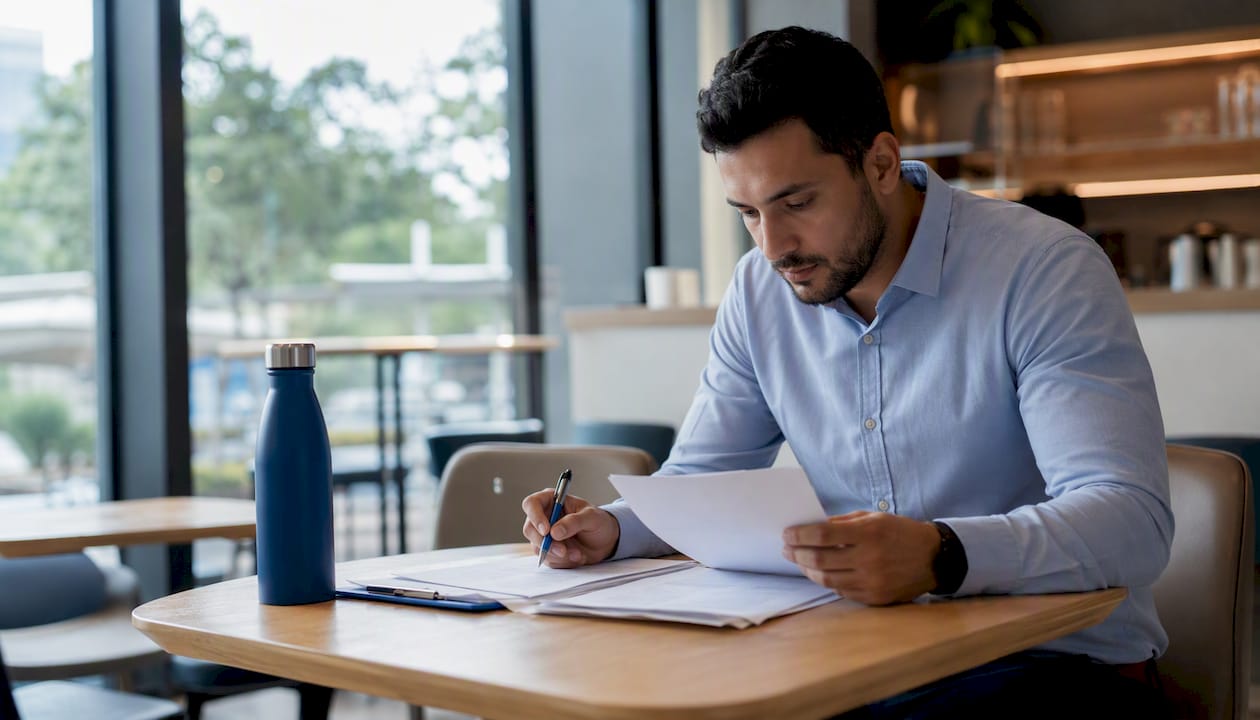 Homem digitando e conferindo o modelo de certificado