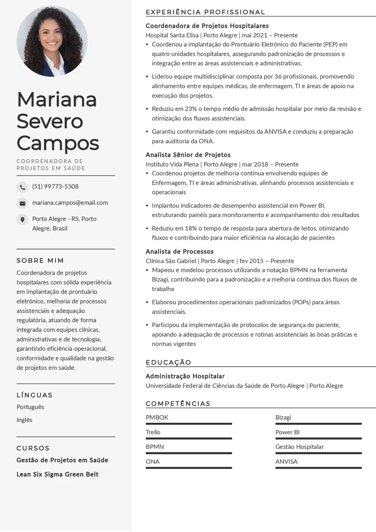 Modelo de currículo de coordenador de projeto de saúde e bem-estar