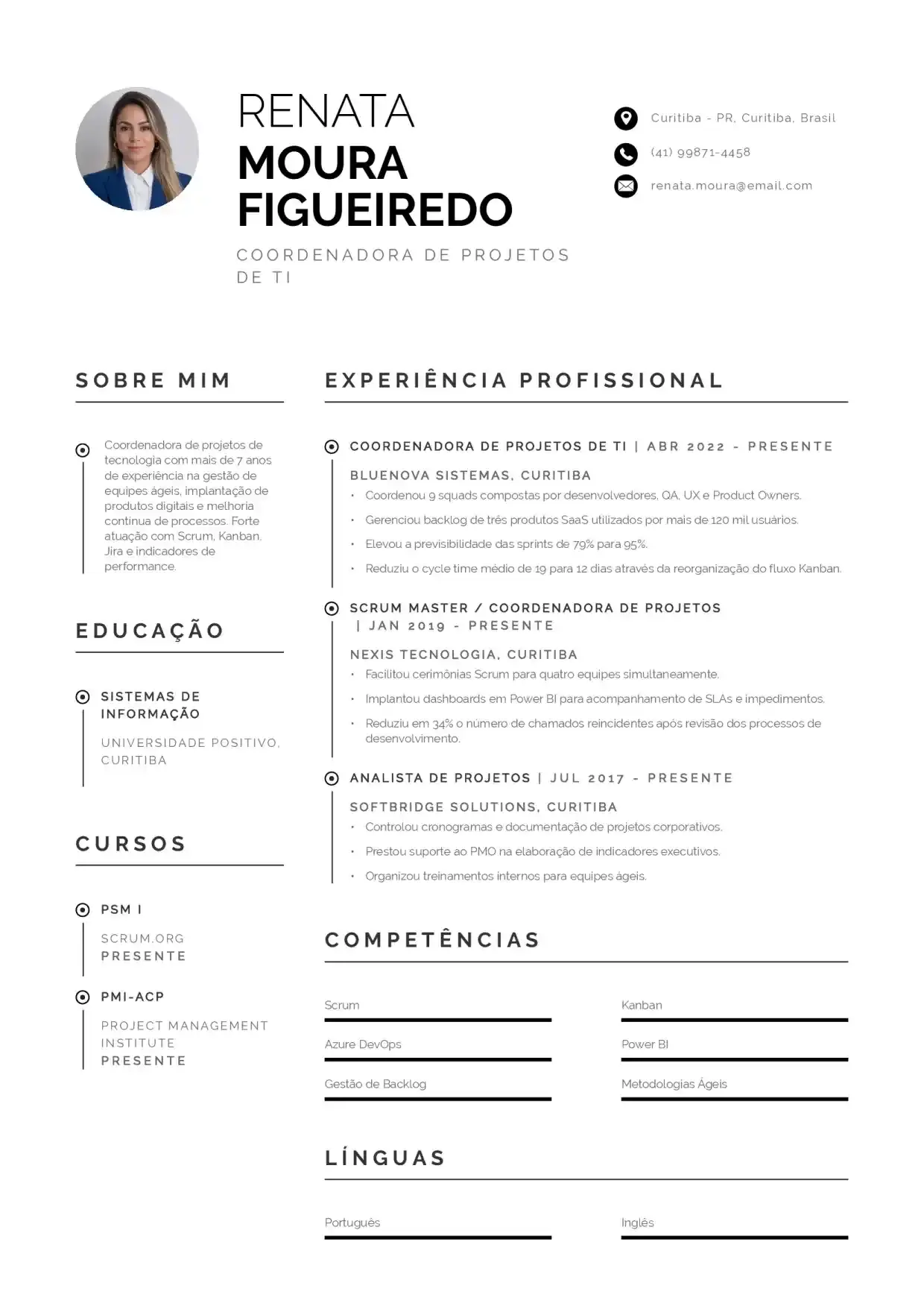 Modelo de CV de coordenador de projetos de TI