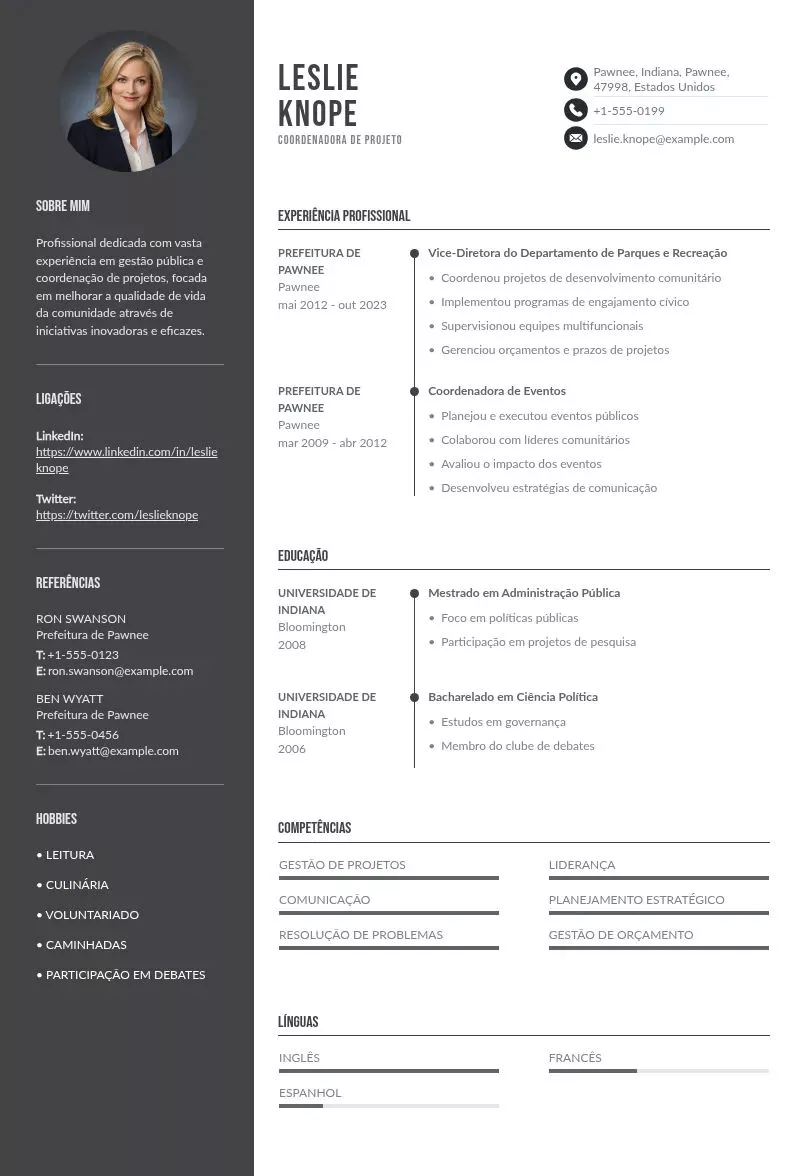 4 modelos de CV de coordenador de projeto + fórmula SCOPO
