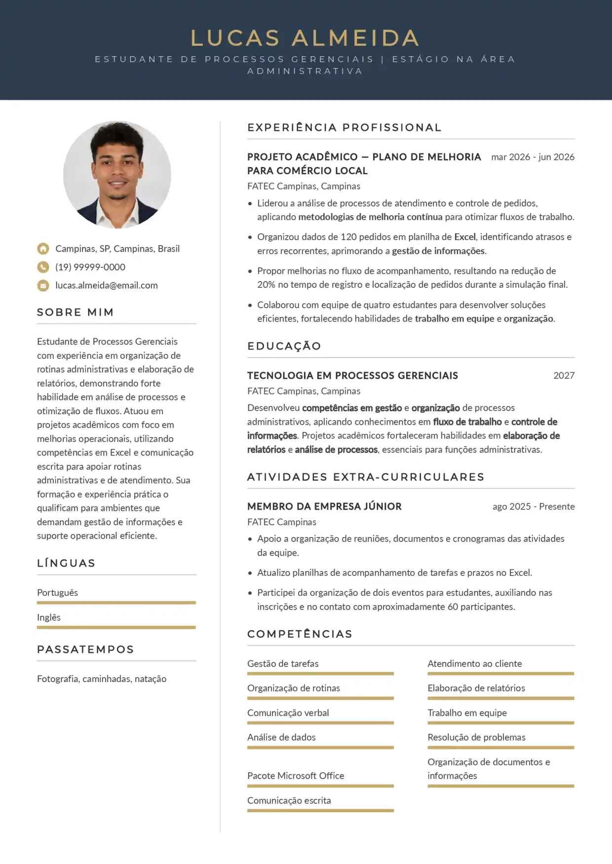 Exemplo de currículo de estudante sem experiência