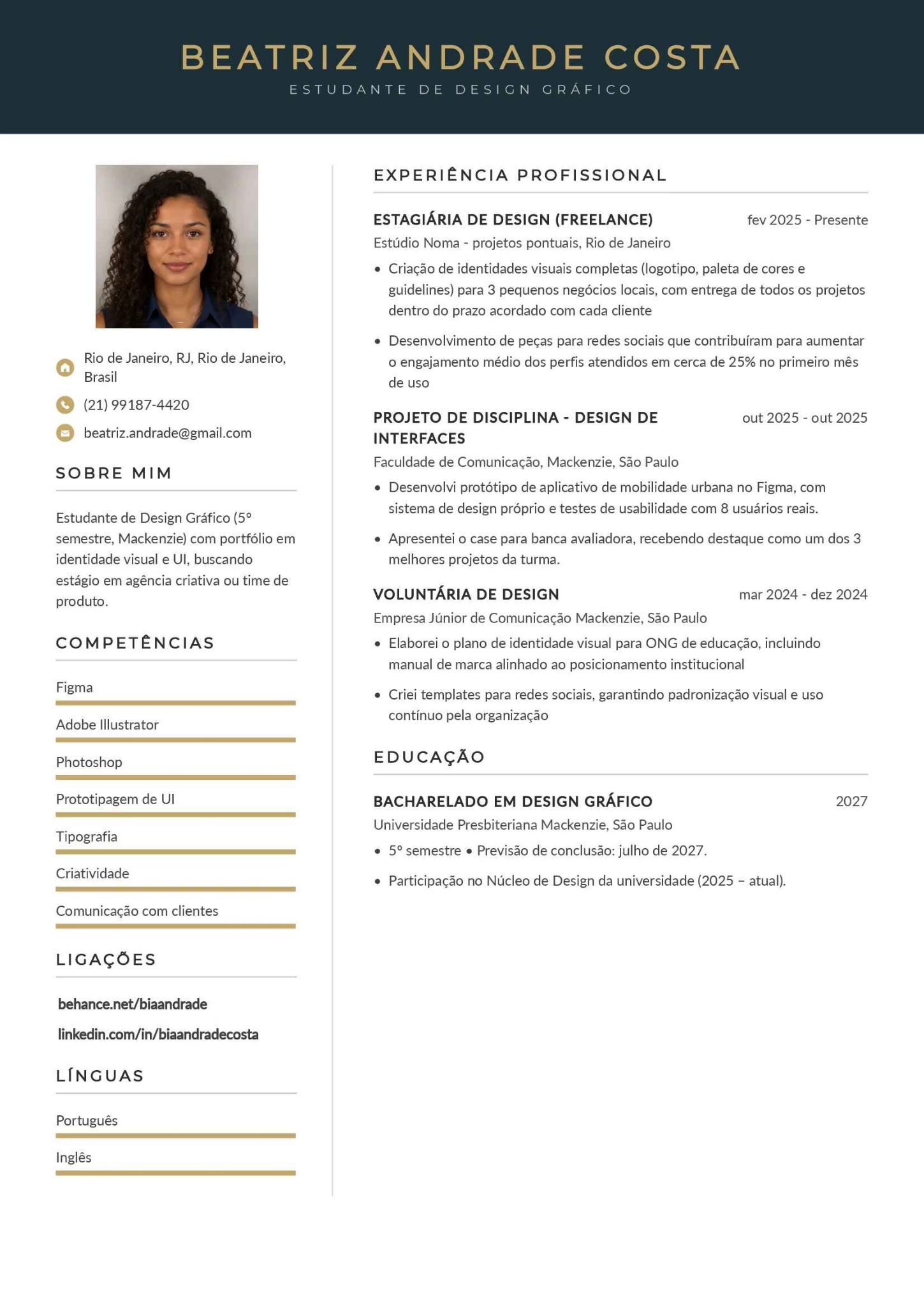 Currículo para Estágio Criativo (Design/Marketing)