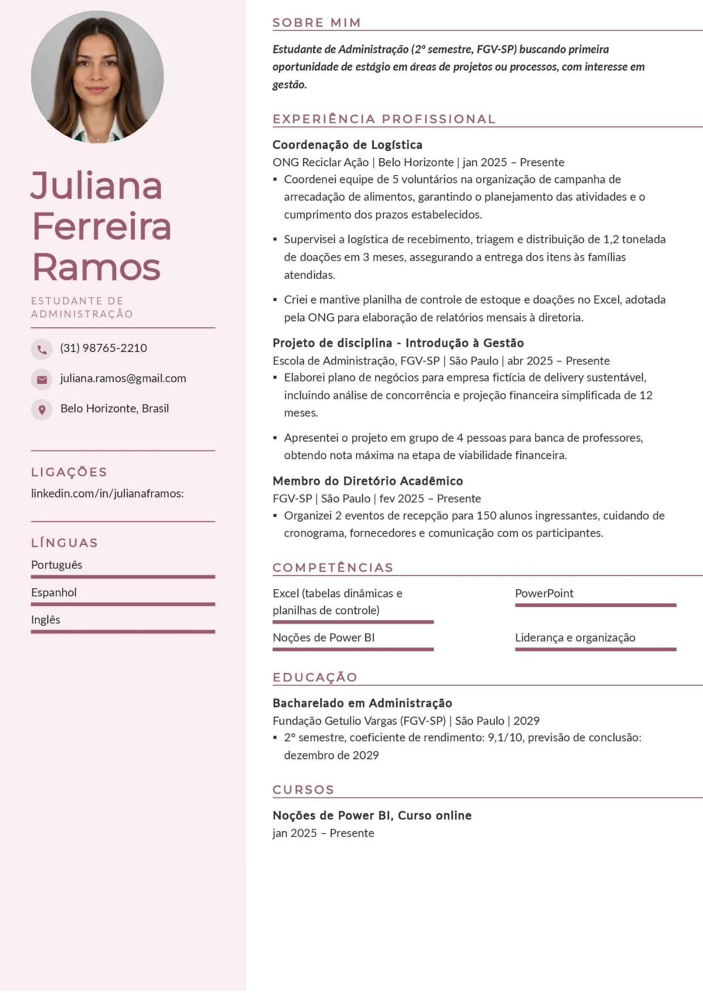 Currículo para Estágio sem Experiência Prévia