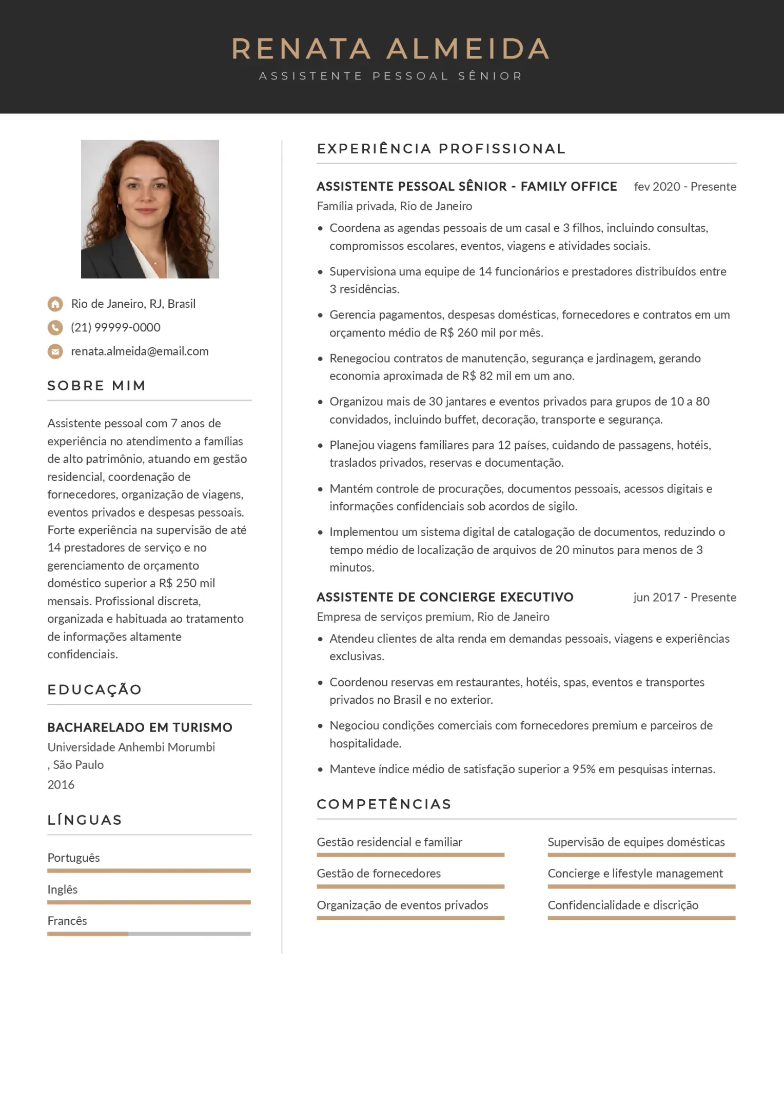 Modelo de currículo de assistente pessoal para family office e alto patrimônio