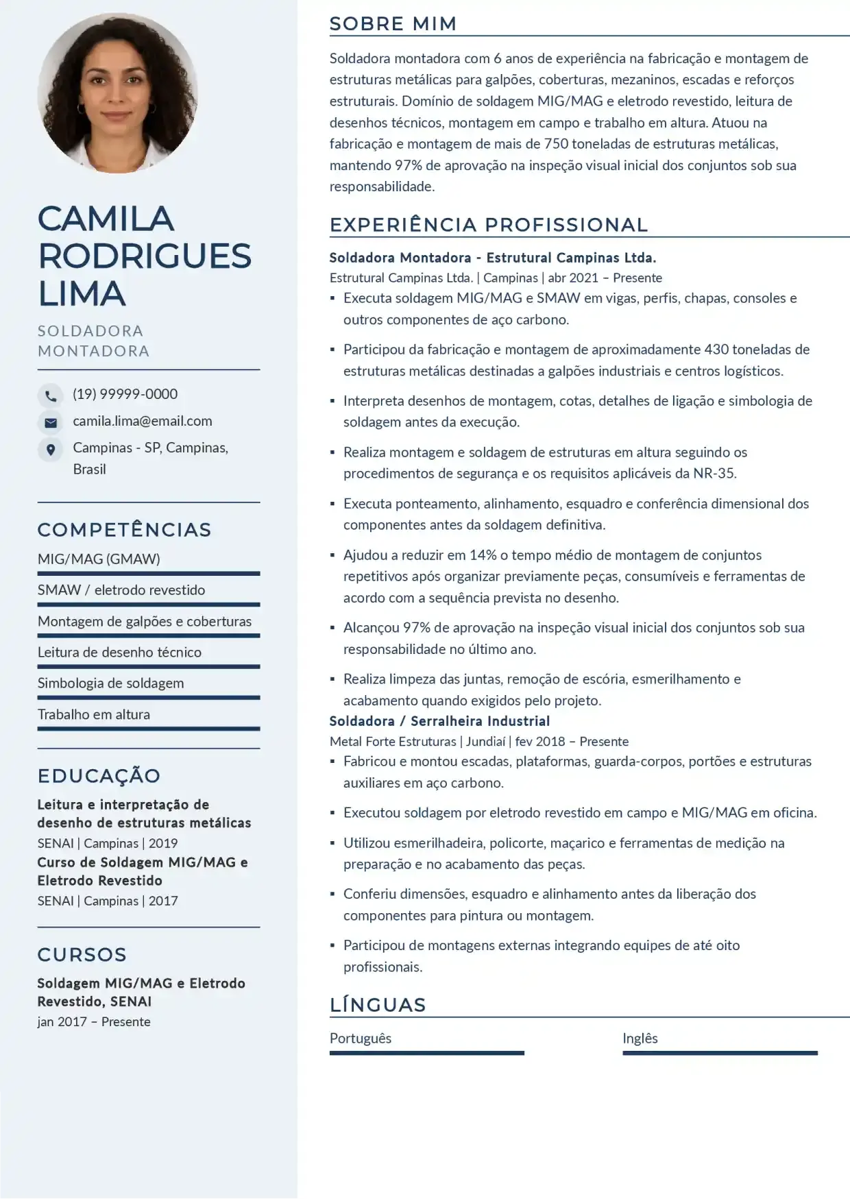 Modelo de currículo de soldador da construção civil