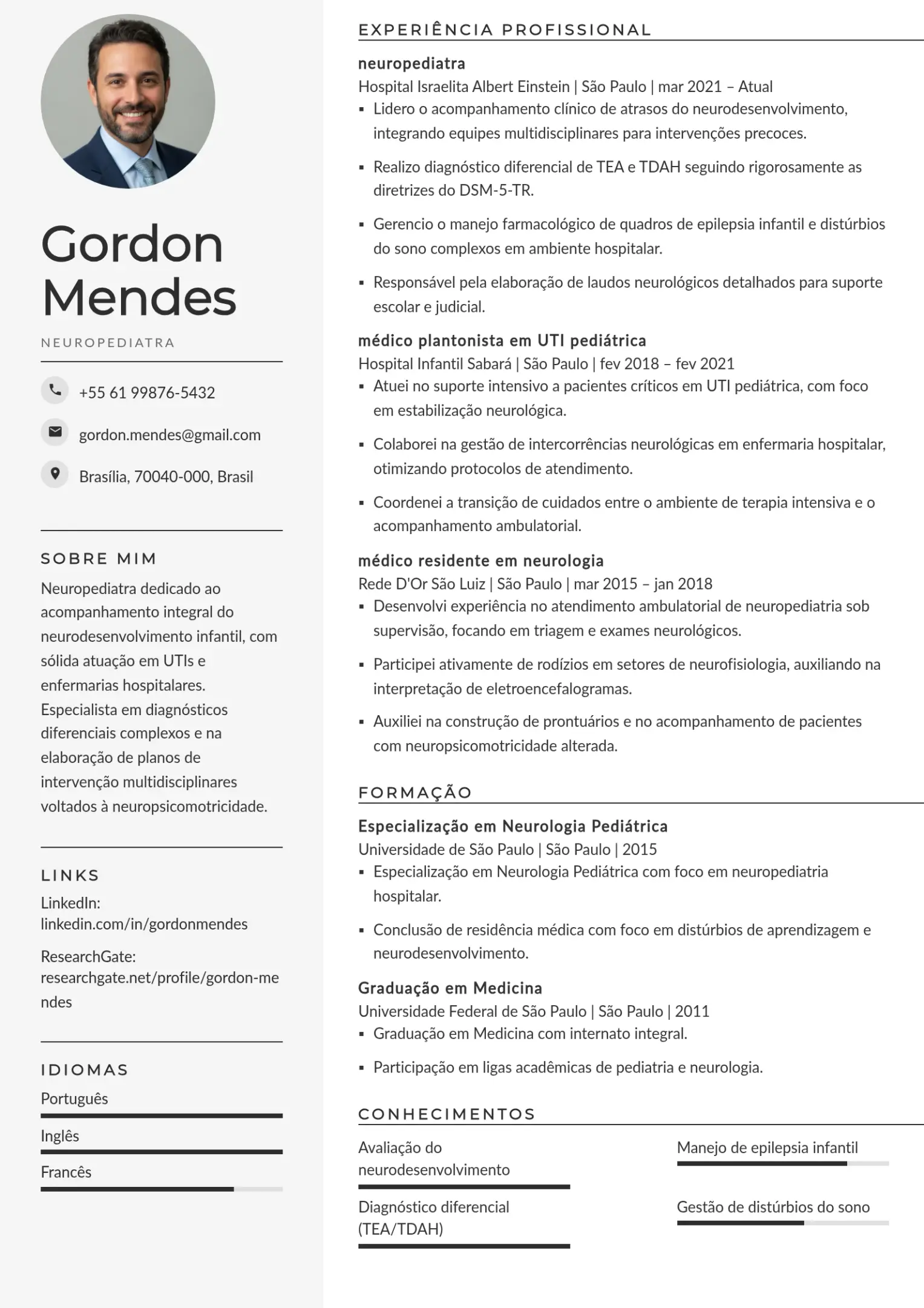Exemplo de CV de neuropediatra