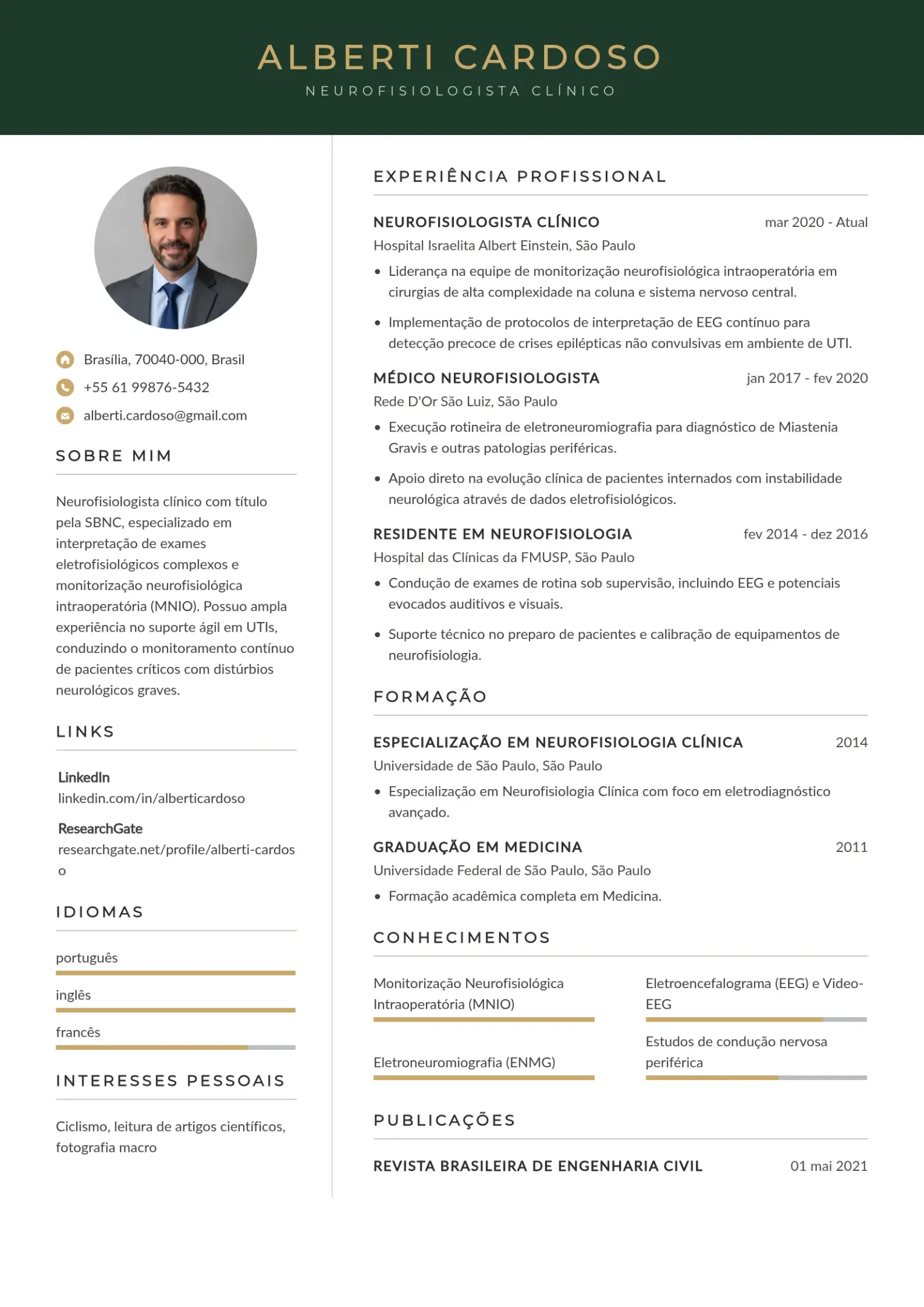 Modelo de currículo de neurofisiologista clínico