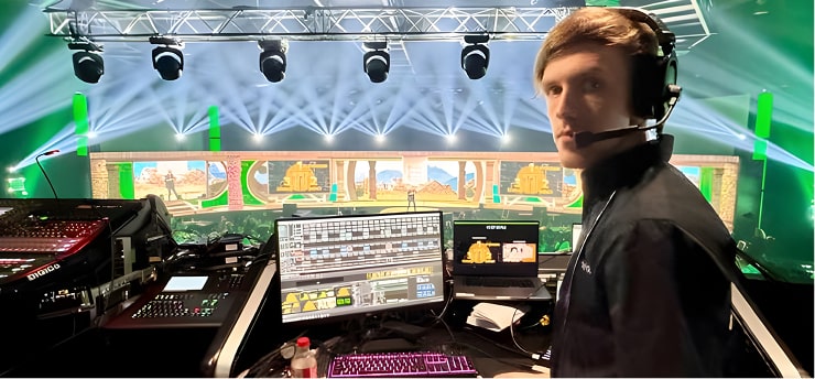 a man in a headset with a microphone