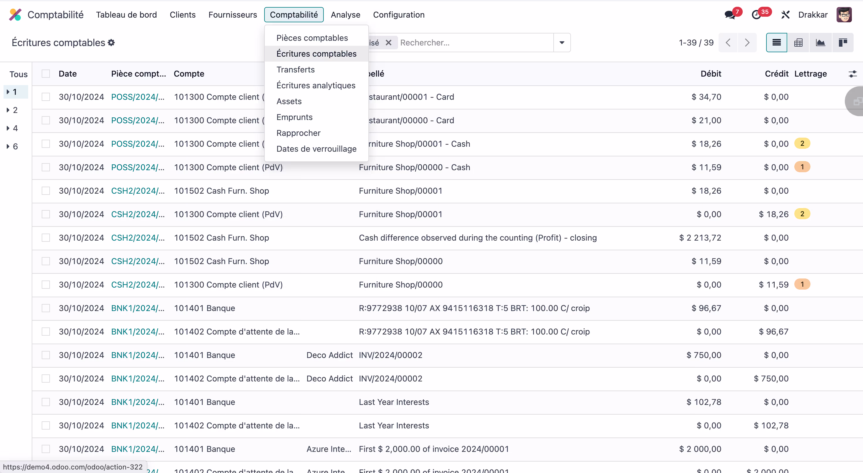 interface de l'erp comptable odoo