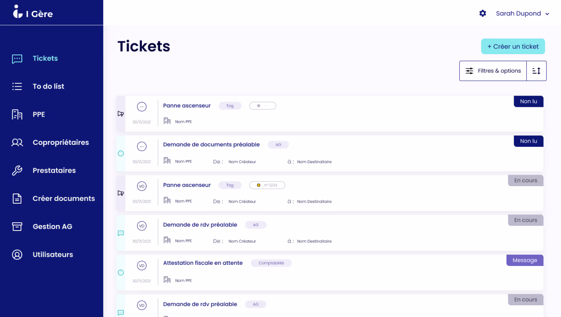 interface de la plateforme métier igère