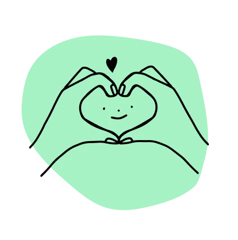 Smiling figure forming a heart shape with their hands, representing appreciation, care, or support.

