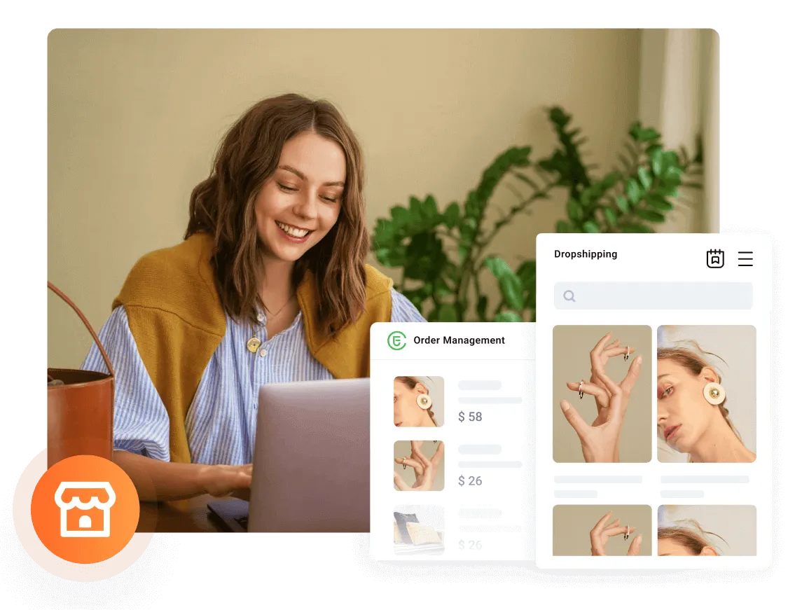 Seller is managing orders for her jewelry and necklace e-commerce site with the help of the dropshipping innovative commerce platform.