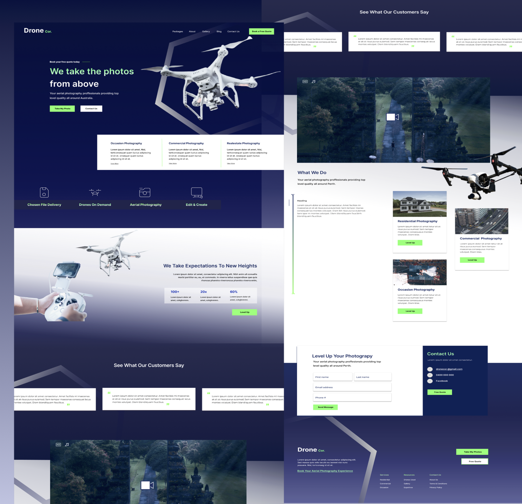 Drone Landing Page, navy, white, Aerial Photography 