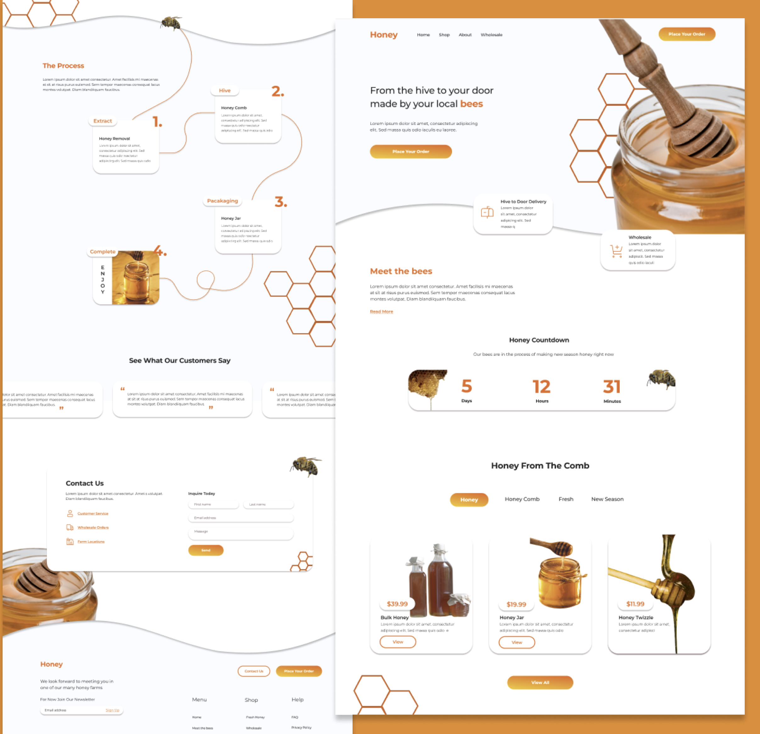 Honey Landing Page, wholsale and door to door fresh bee honey sales website and countdown