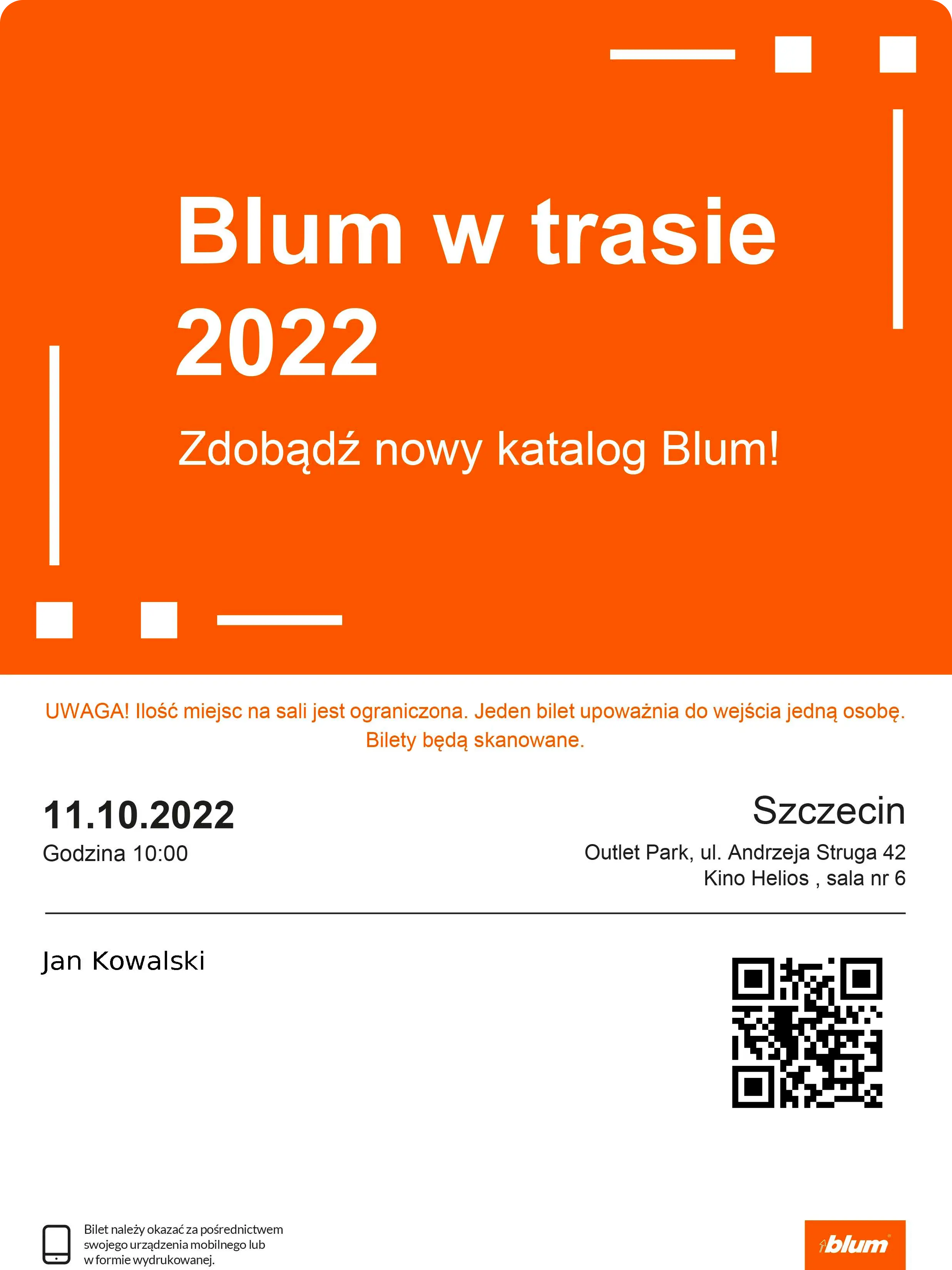 Spersonalizowany bilet wstępu z unikalnym kodem QR