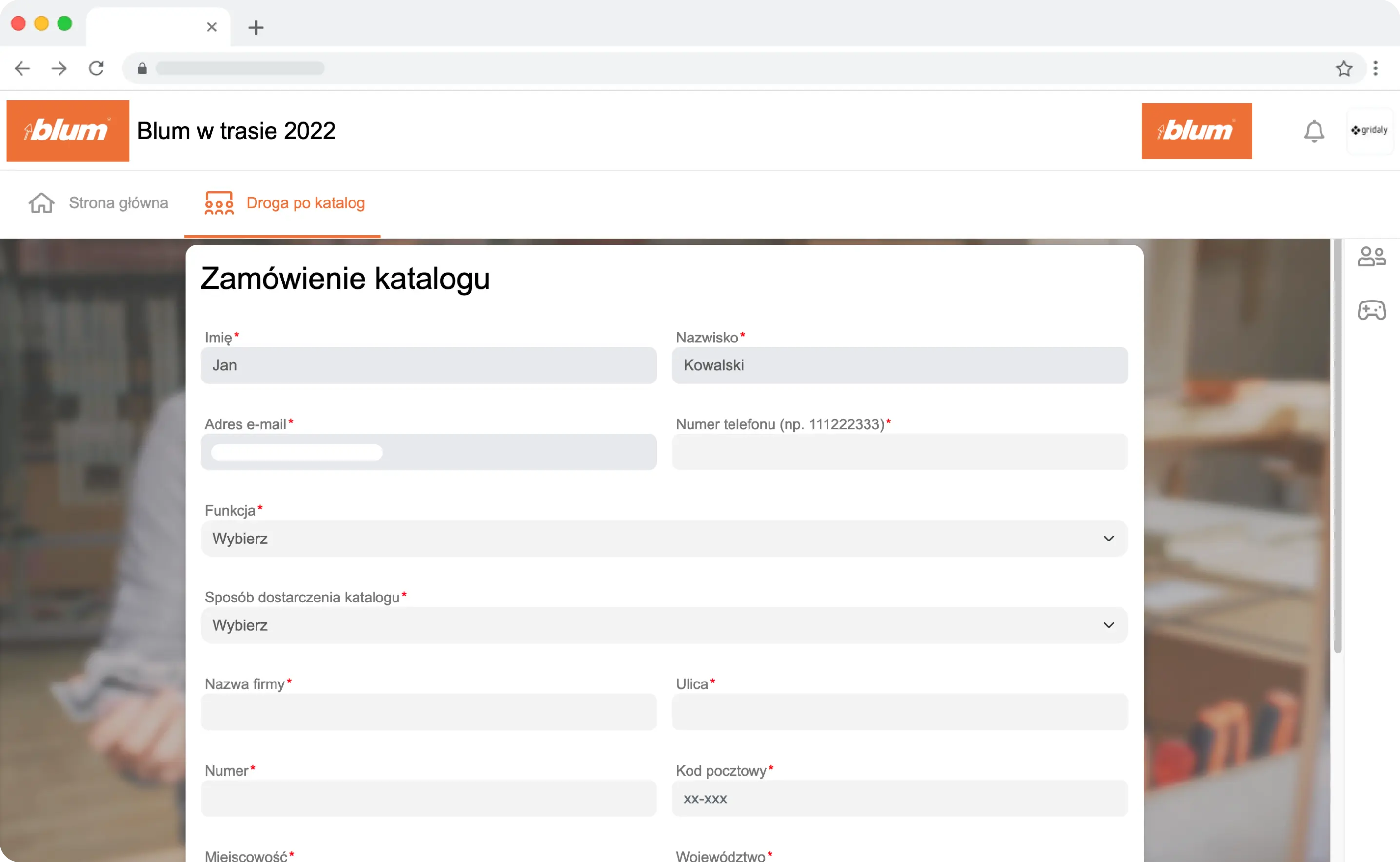Formularz zamówienia katalogu z wykorzystaniem API Inpostu