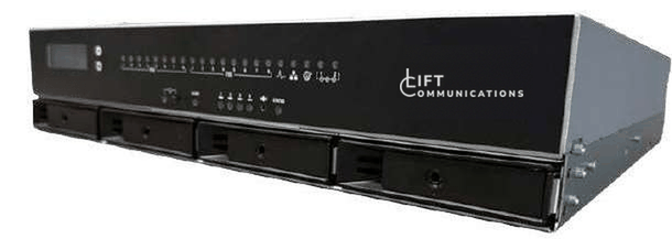 LiftComm LC-UCM1400 on-premise IP PBX, a rack-mount unit with analog FXS and FXO ports for elevator emergency phones