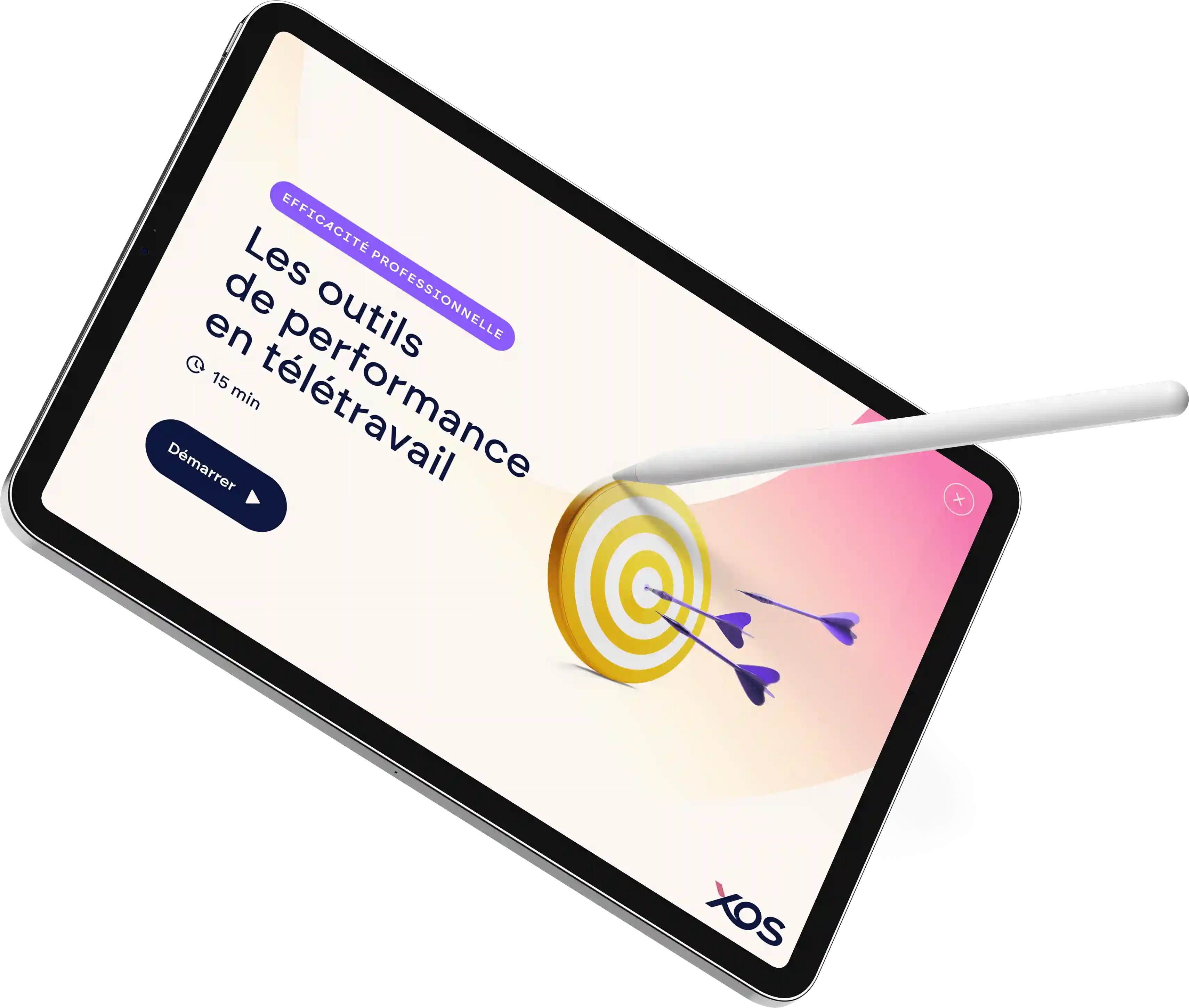 Tablette ipad avec un fond d'écran ou est écrit Les outils de performance en télétravail