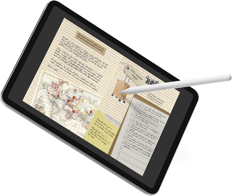 Tablette ipad avec un fond d'écran ou est écrit Les outils de performance en télétravail