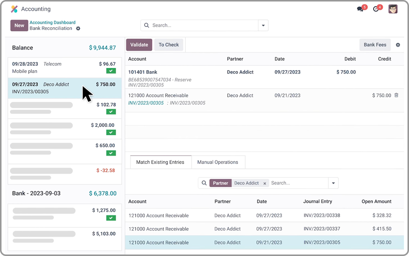 interface du module comptabilité de Odoo