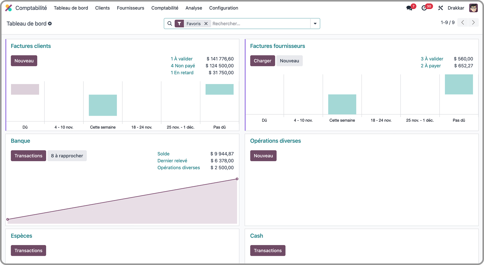 interface du module comptabilité et fournisseurs de odoo