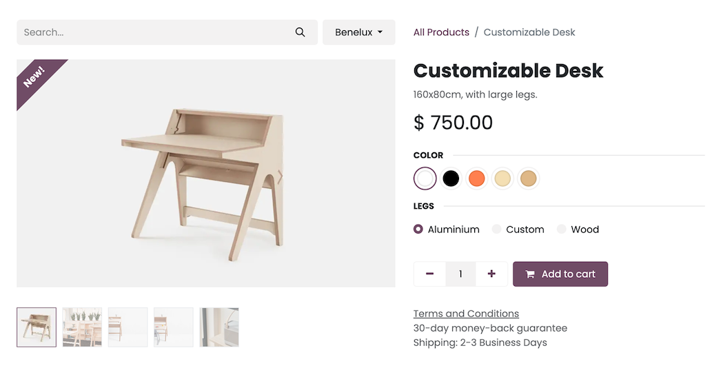 Odoo ecommerce fiche produit