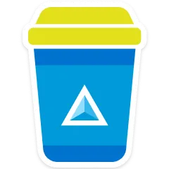 A yellow and blue megaphone with flames coming out of it.