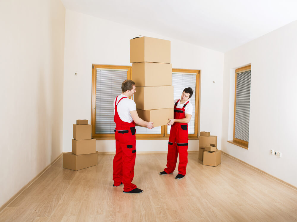 Two guys carrying boxes with auburn movers